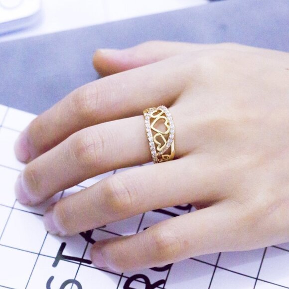 🎊 Lovely Double Layer Sweet Zircon Heart Rings for Women, EVGG1305 - Picture 3 of 7